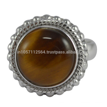 Beautiful Tiger Eye Gemstone com 925 Sterling Silver Vintage Look Ring Jewelry